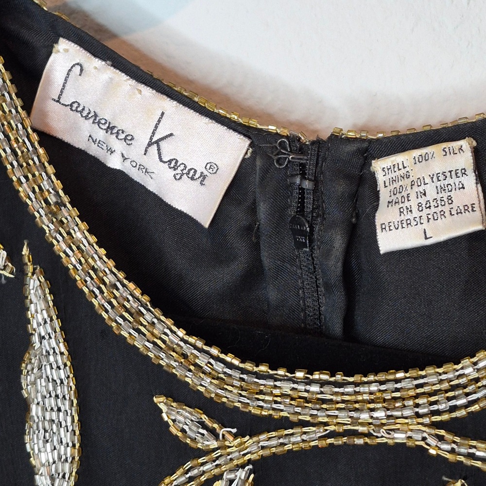 Vintage Beaded Silk Laurence Kazar Evening Top Gold Glam Maximalist Costume Sz L - Picture 7 of 12